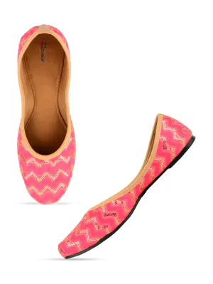 DESI COLOUR Women Fuchsia Pink Sequin Embellished Ethnic Mojaris Flats