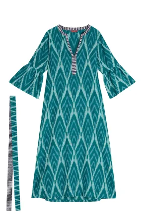 Ethesian Dress in Green Ikat