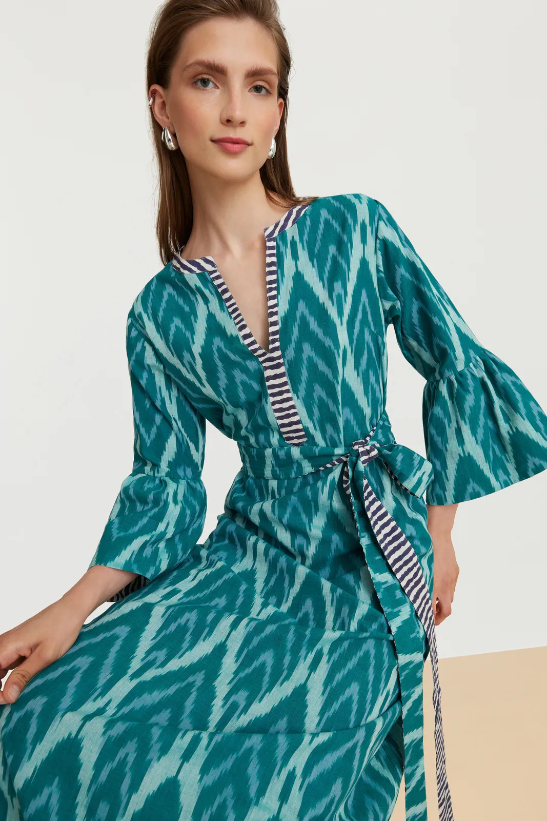 Ethesian Dress in Green Ikat