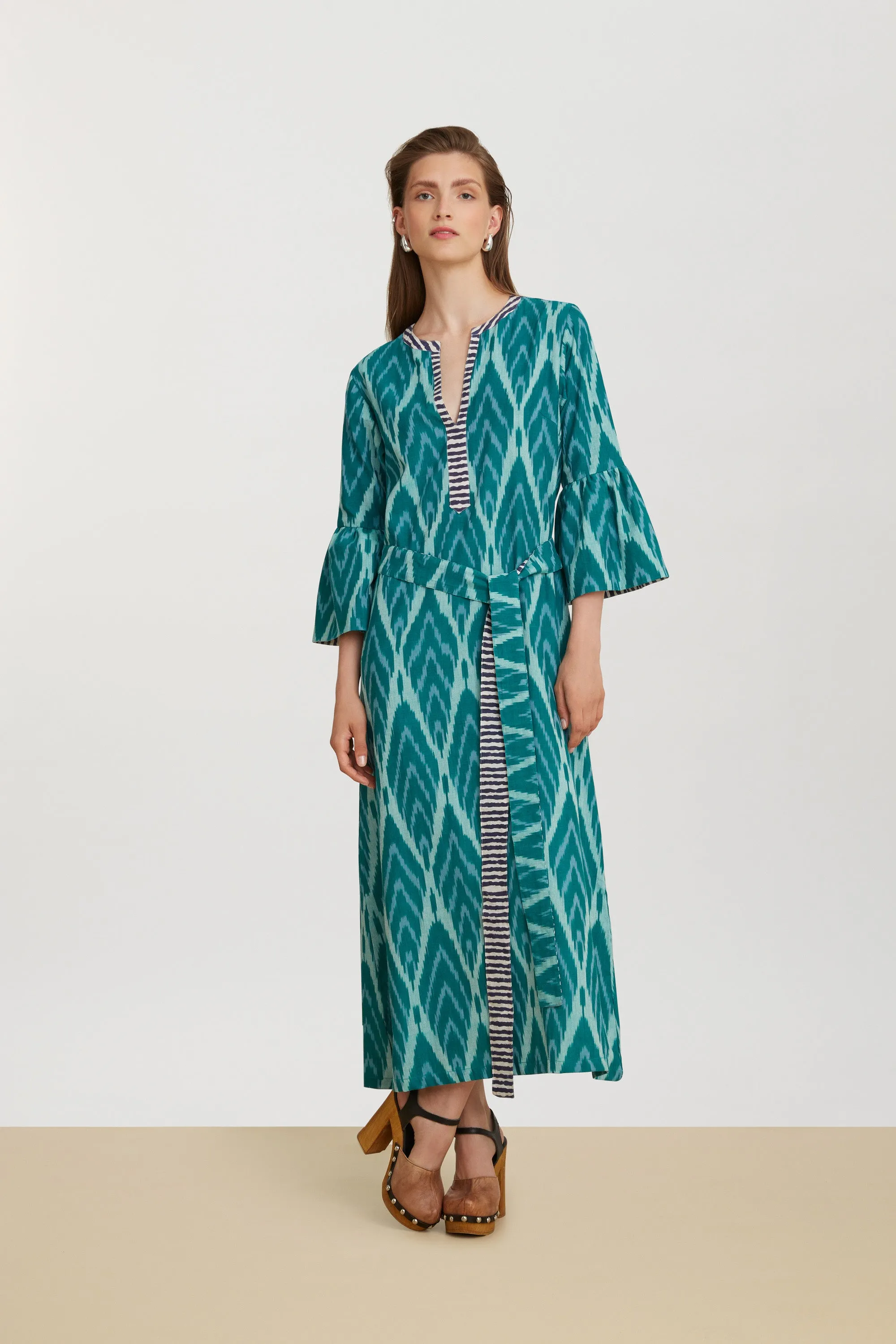 Ethesian Dress in Green Ikat
