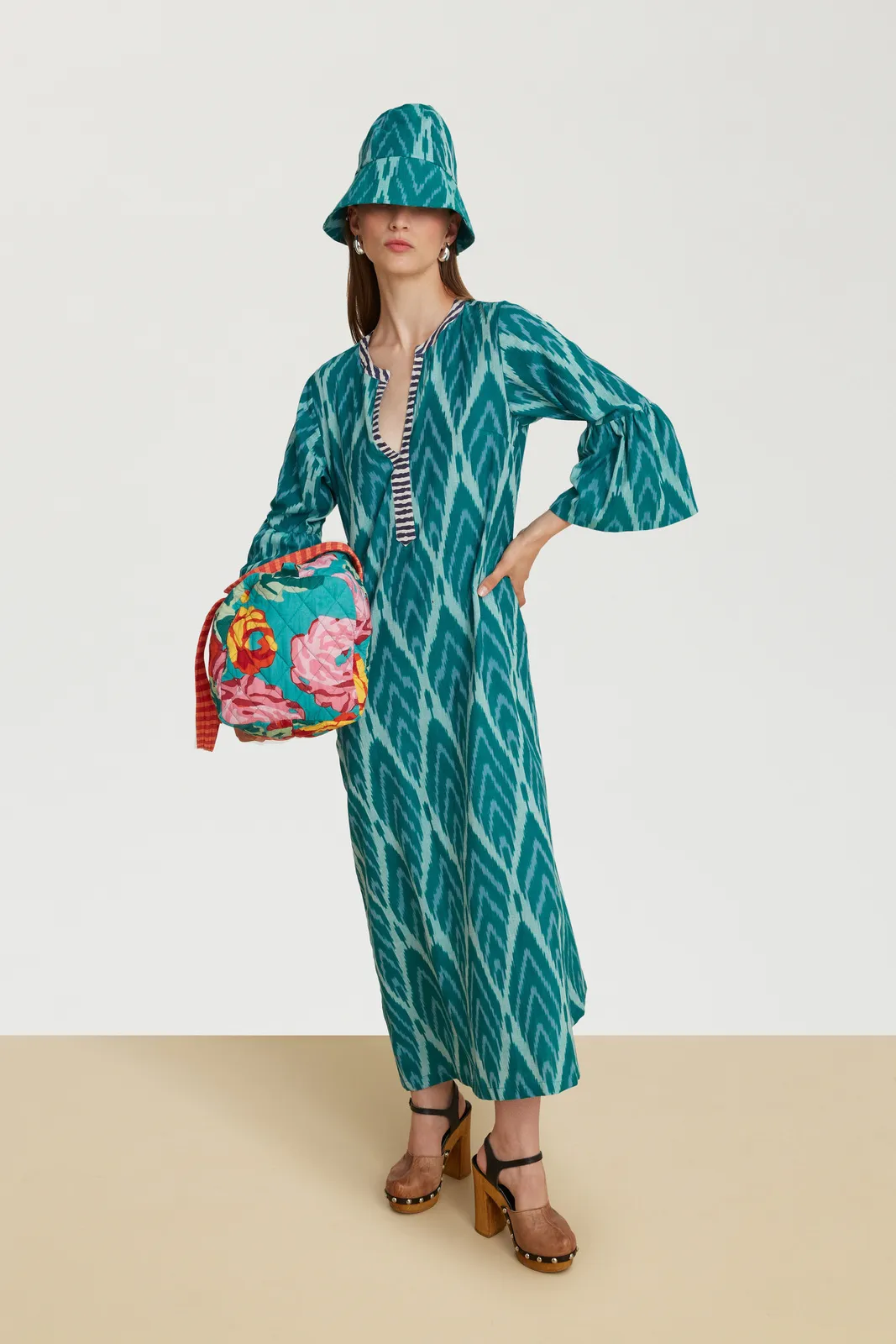 Ethesian Dress in Green Ikat