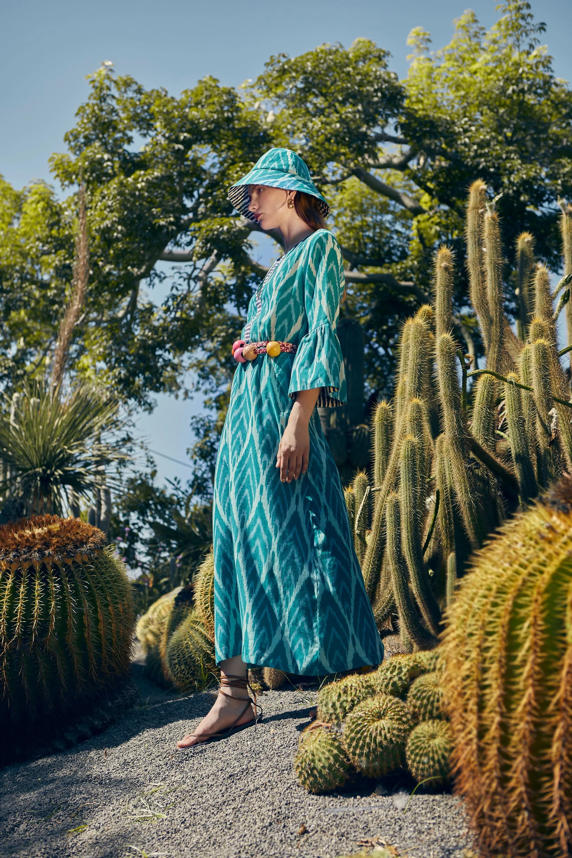 Ethesian Dress in Green Ikat