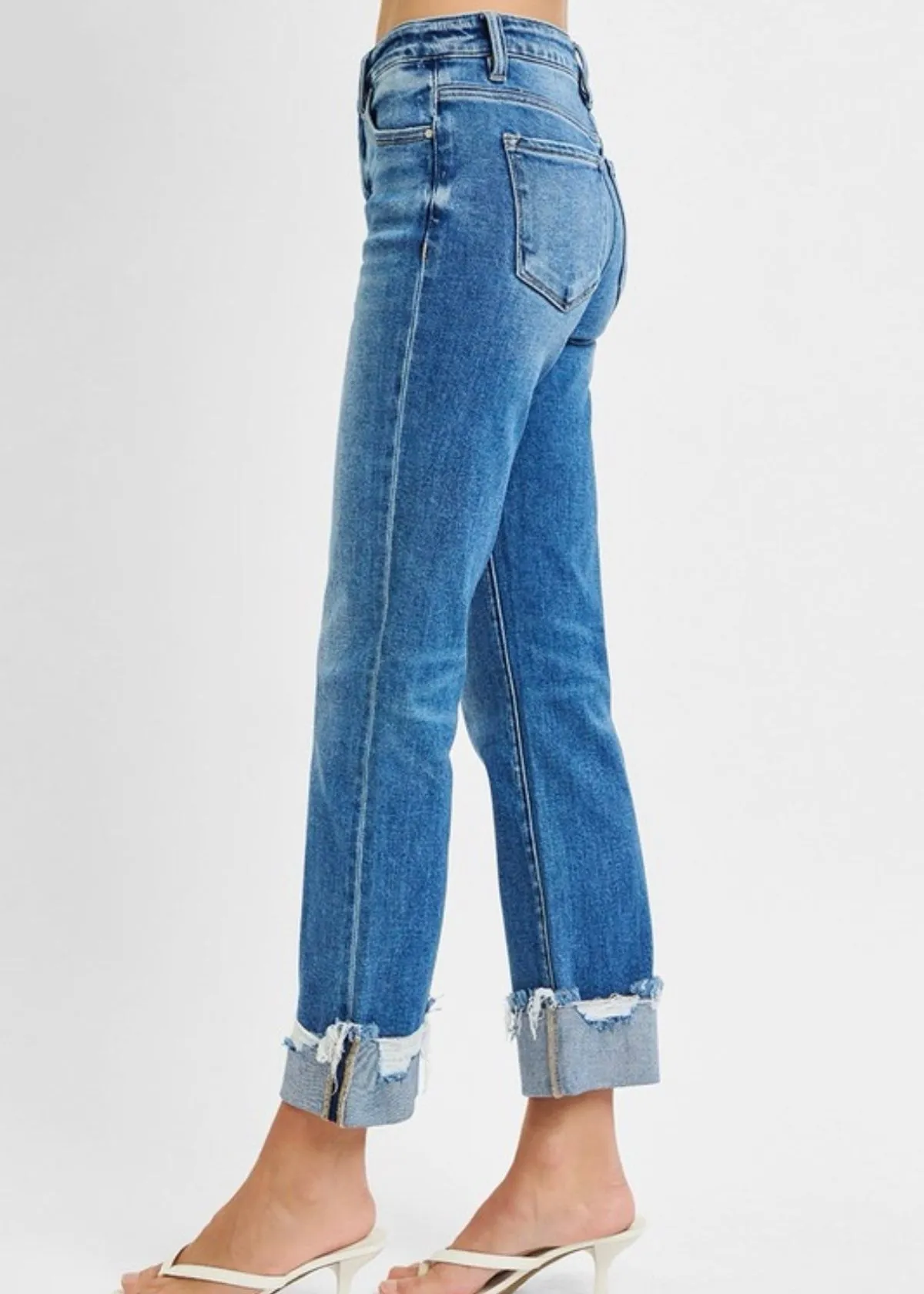 Extended Risen Tummy Control Cuffed Straight Jeans