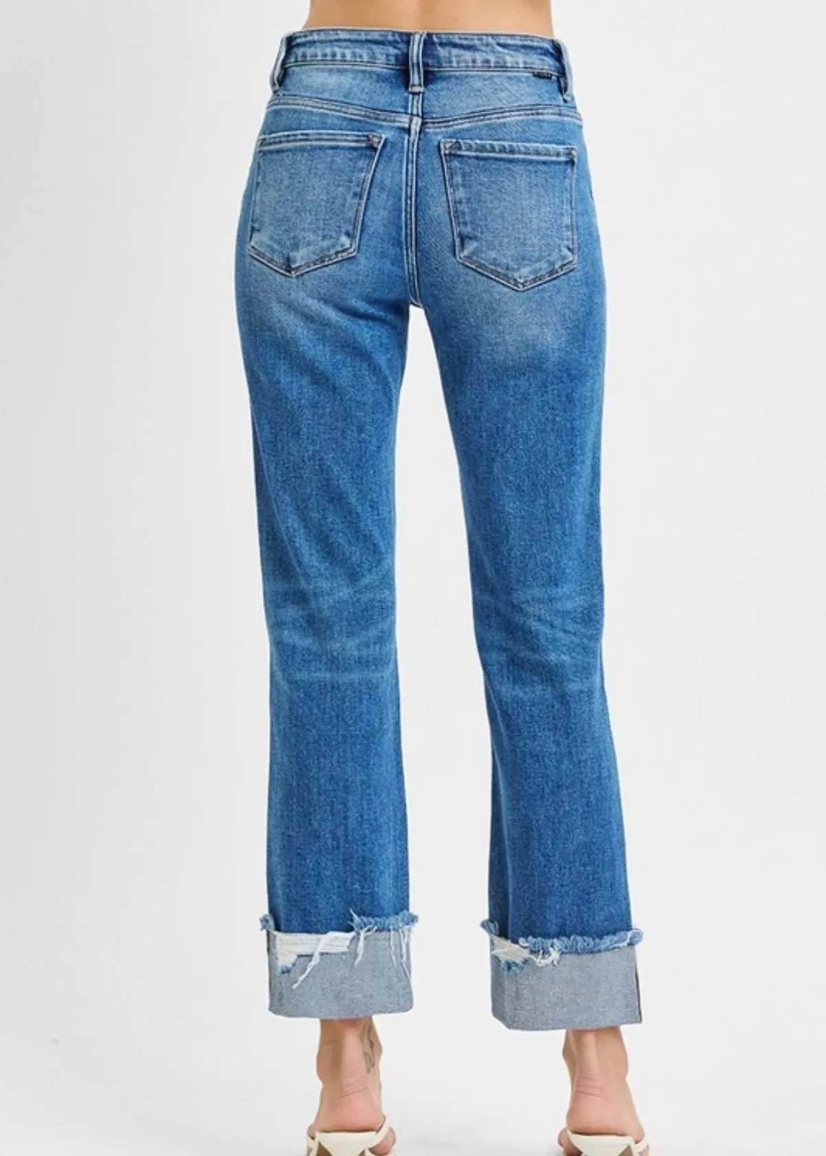 Extended Risen Tummy Control Cuffed Straight Jeans