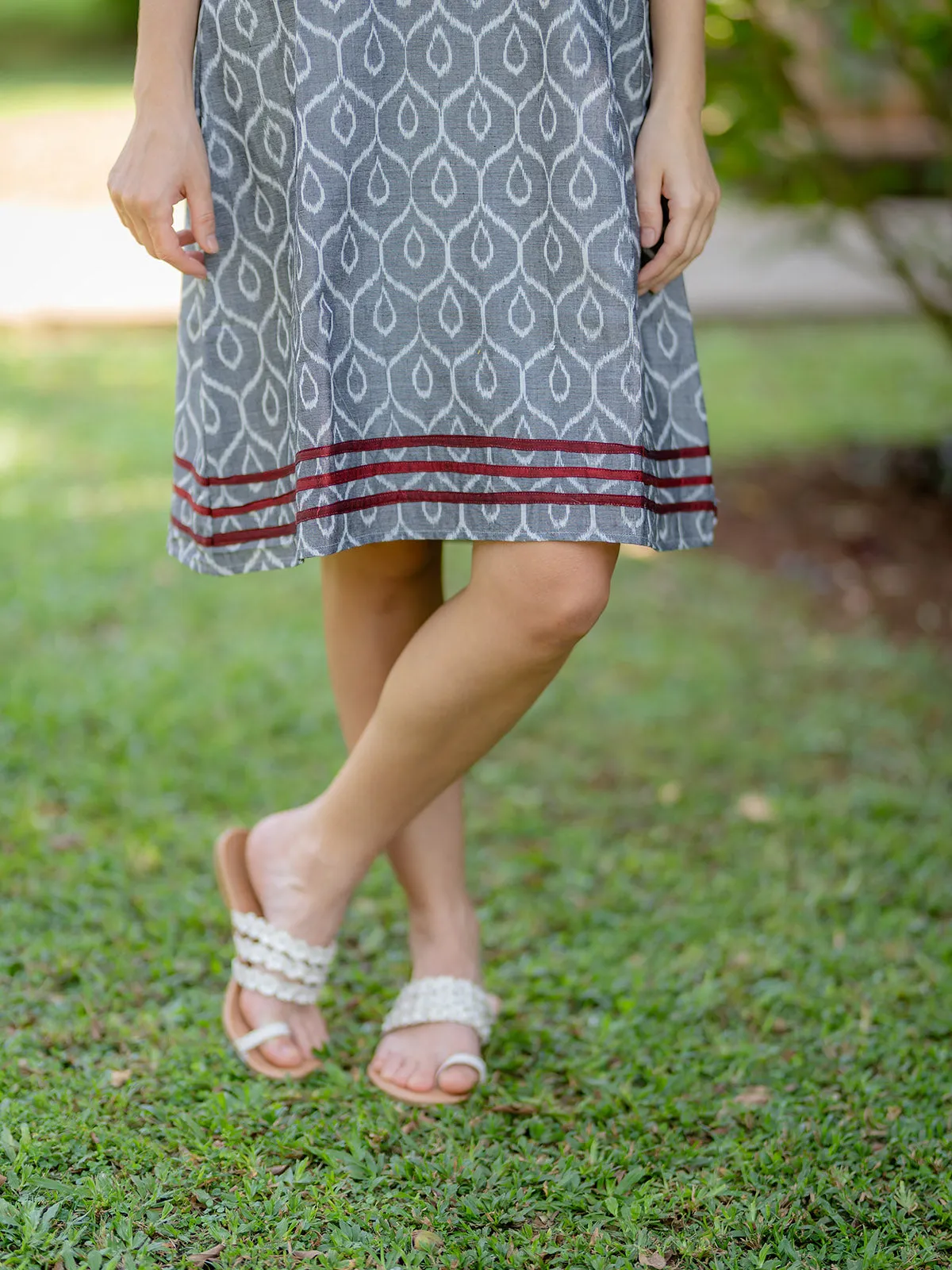Grey Handwoven Ikat A-Line Dress