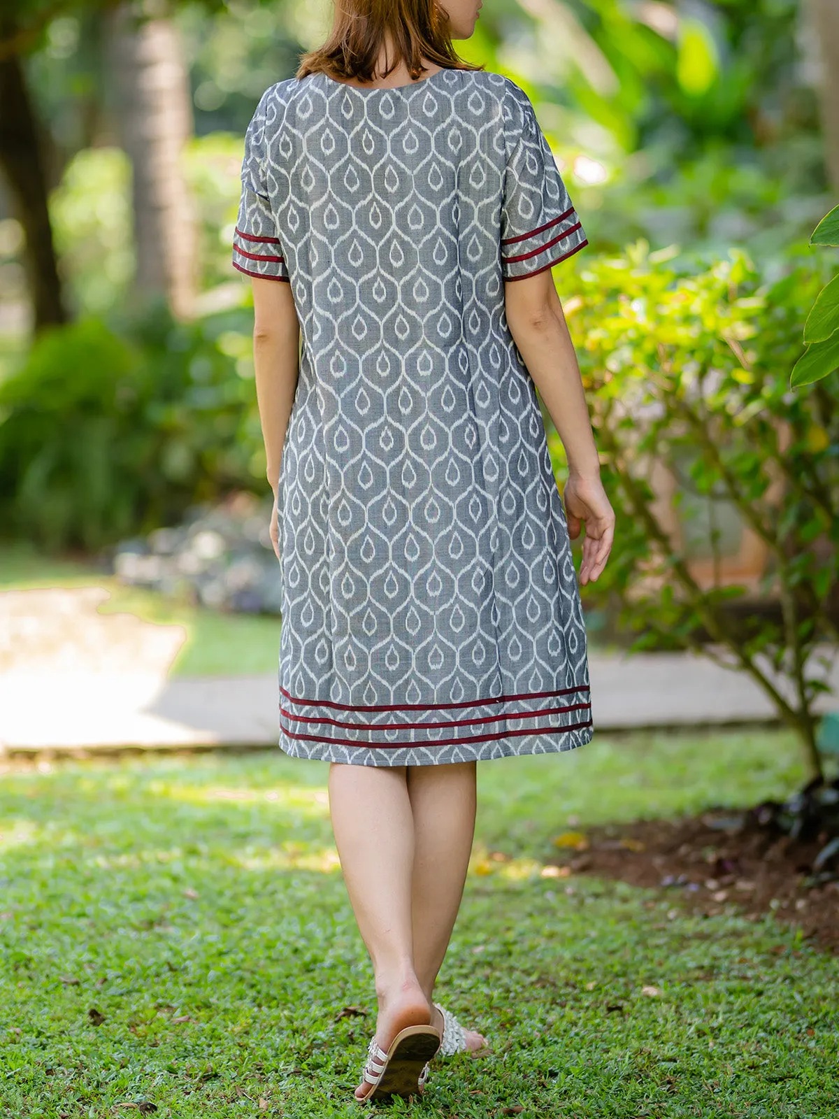 Grey Handwoven Ikat A-Line Dress