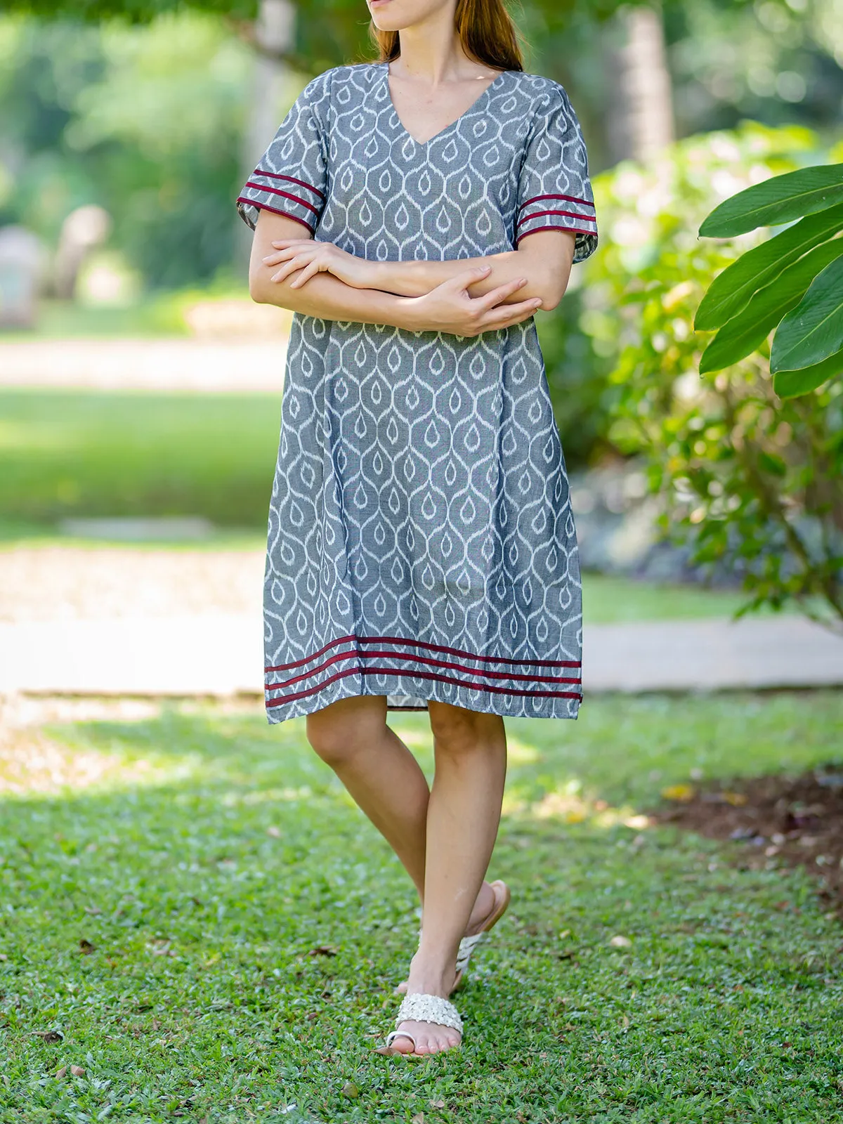 Grey Handwoven Ikat A-Line Dress