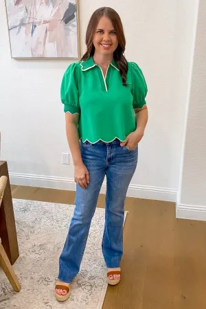 Happy Days Scalloped Green Top