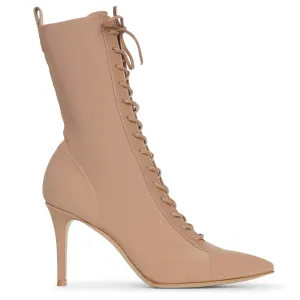 Lace up satin ankle boots