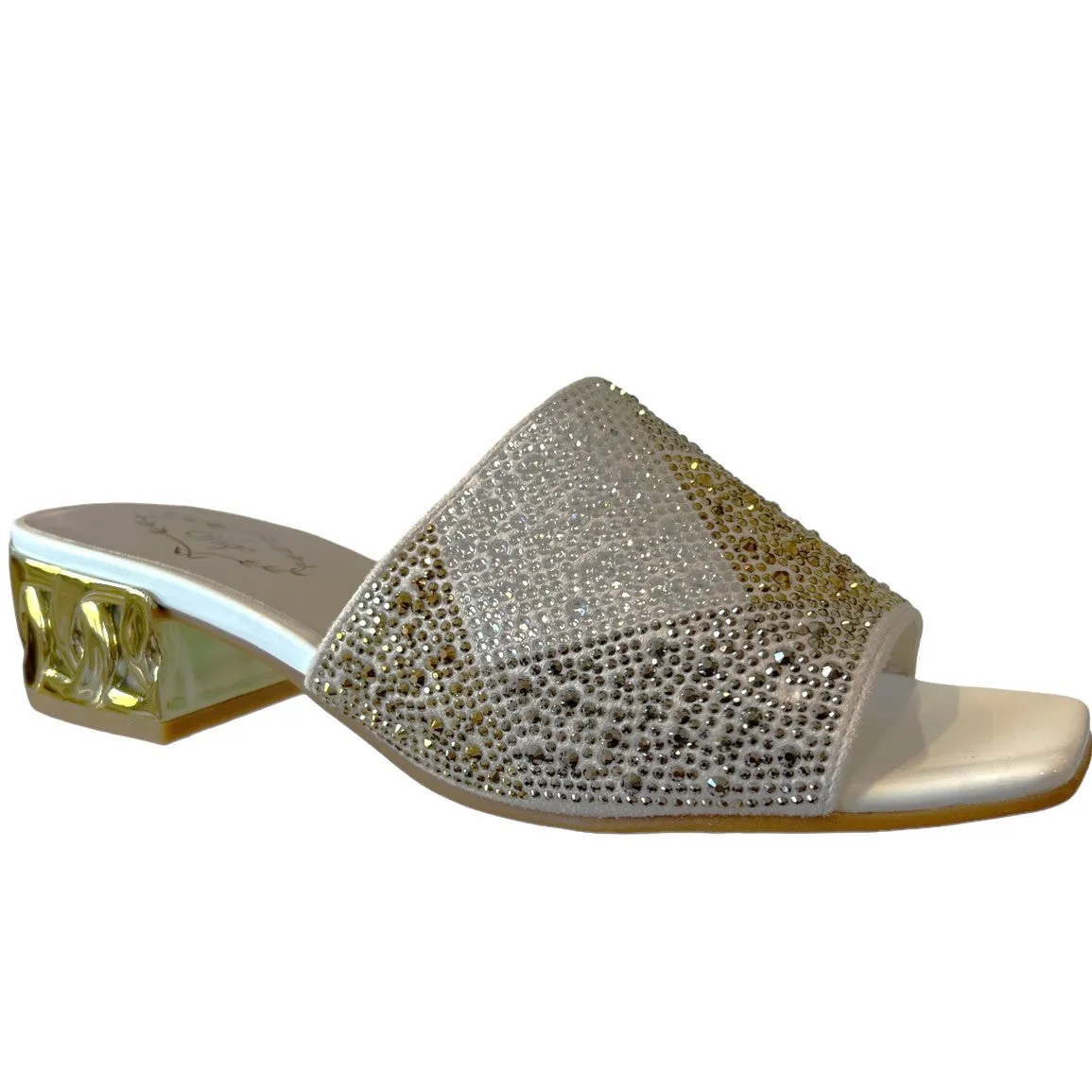 Vago Vella White Gold and Crystals Leather Slides
