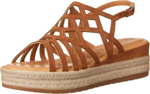 Women's Zip-Italy Platform Sandal Flat, Whiskey Leather, 12